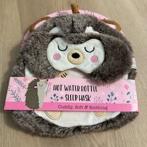 Cuddly Brown and Pink Hedgehog Hot Water Bottle & Sleep Mask
